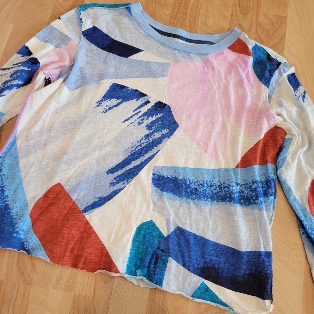 Anthropologie Maeve Caitlin Long Sleeve Boxy Tee Size M Blue - Picture 4 of 8